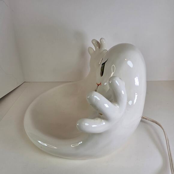Light-Up Ceramic Ghost Candy Dish Halloween Decor SC Signed 12"x9"x9" - Picture 6 of 16